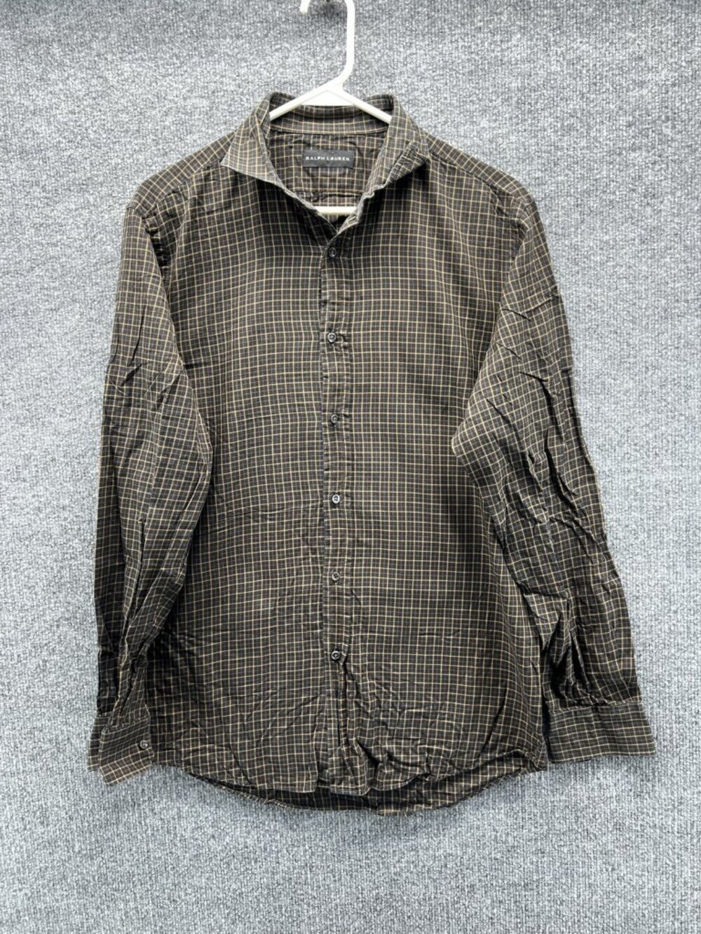 Ralph Lauren Shirt Men Medium Brown Check Black Label Button Up Cotton Italy